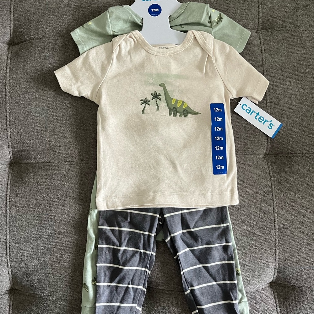 Carter's Green and Cream Dinosaur Set